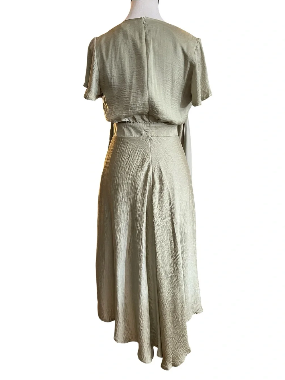 Satin‎ Wrap Midi Dress in Sage Green